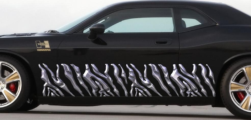 chrome zebra vinyl stripes on black sports car